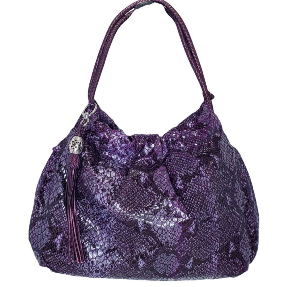 NWT BRIGHTON Nolita Purple Python Snakeskin Print Leather Shoulder Hobo Bag